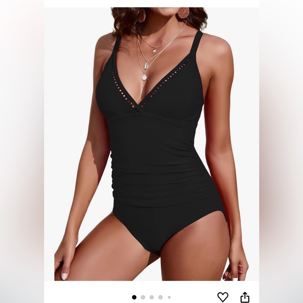 KI LAPHEE  Tummy Control Bathing Suit Modest Swimwear Criss Cross Tapes, M - Picture 2 of 3